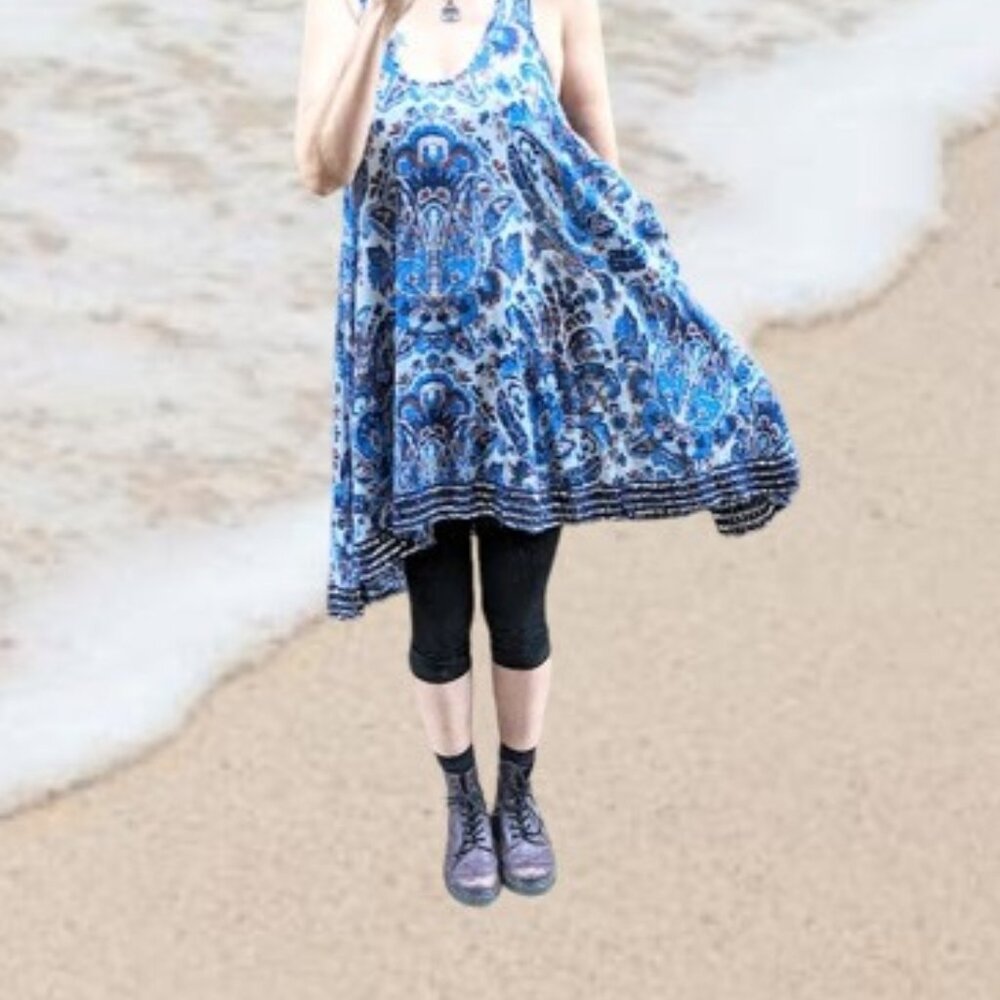 Free People One Paisley Sequin-hem Swing Slip Midi Dress Hi-Low Size M